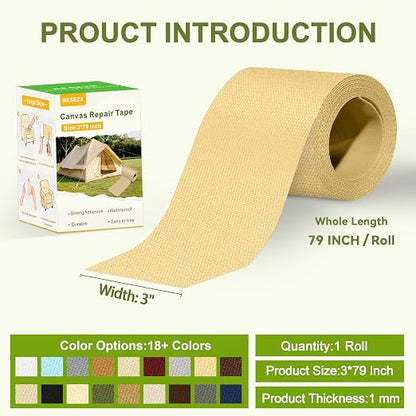Besezx Canvas Repair Tape, Outdoor Gear Patch, 3x79 Inches, Waterproof - Image 2