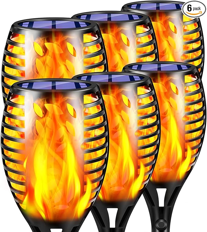 TomCare 6 Pack Outdoor Flickering Flames Torch Decorative Garden Lights Solar by TomCare