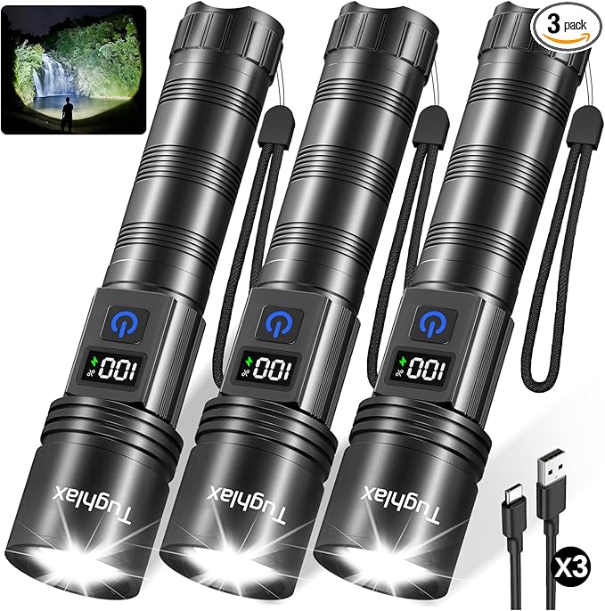 3Pack Rechargeable Flashlights High Lumens, Super Bright Flashlight by Tughlax