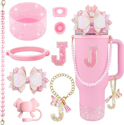 9PCS Pink for Stanley Cup Accessories Set Bling Initials Bow Charms for Stanley by Unknown