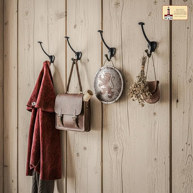 Mystic Colonial Medieval Cast Iron Wall Hooks Pack of 10 Heavy Duty Dual Hooks - Image 7