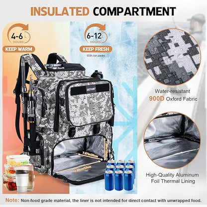 Goture Fishing Backpack, 58L 900D Water-Resistant Insulated Tackle Backpack - Image 4