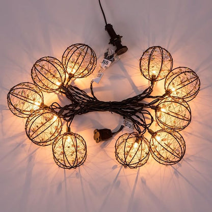 Outdoor Decorative Patio String Lights, Beaded Copper Wire Ball Style Lantern - Image 7