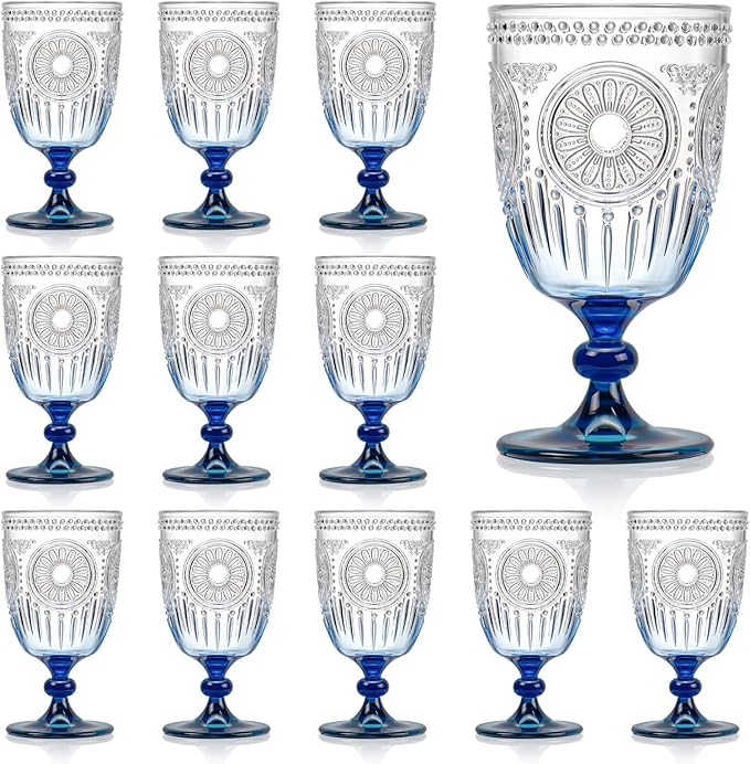 XUWAIDSGN 12Pcs Plastic Vintage Wine Glasses 13.5oz Reusable Embossed Goblet by XUWAIDSGN