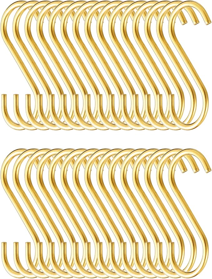 Evanda Gold S Hooks for Hanging Pack of 30, Heavy Duty Stainless Steel by Evanda