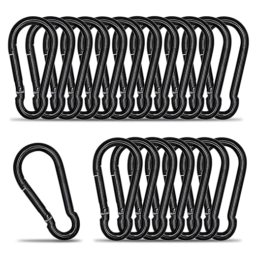 Carabiner Clip Hook, 3.15 inch 20 pcs Black Heavy Duty Spring Snap Hook Key by KINLINK