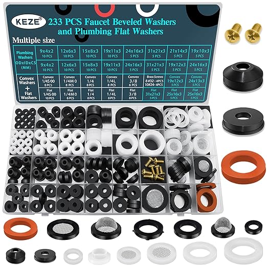 KEZE 233 Pcs Plumbing and Faucet Washers Assortment Kit by KEZE