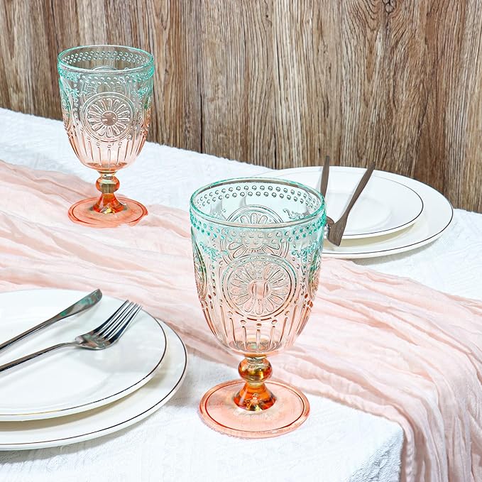 XUWAIDSGN 6Pcs Plastic Vintage Wine Glasses 13.5oz Reusable Embossed Goblet - Image 7