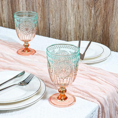 XUWAIDSGN 6Pcs Plastic Vintage Wine Glasses 13.5oz Reusable Embossed Goblet - Image 7