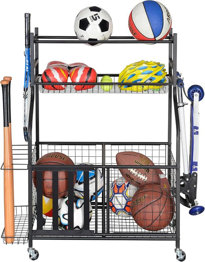 Snail Garage Sports Equipment Storage Organizer Sports Ball Storage Rolling Cart by SNAIL