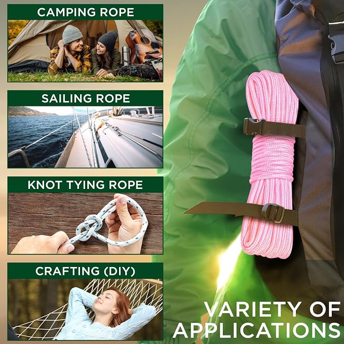 TECEUM Rope – 90 Feet x 1/4 Inch – Pink – Strong All-Purpose Utility Rope – - Image 5
