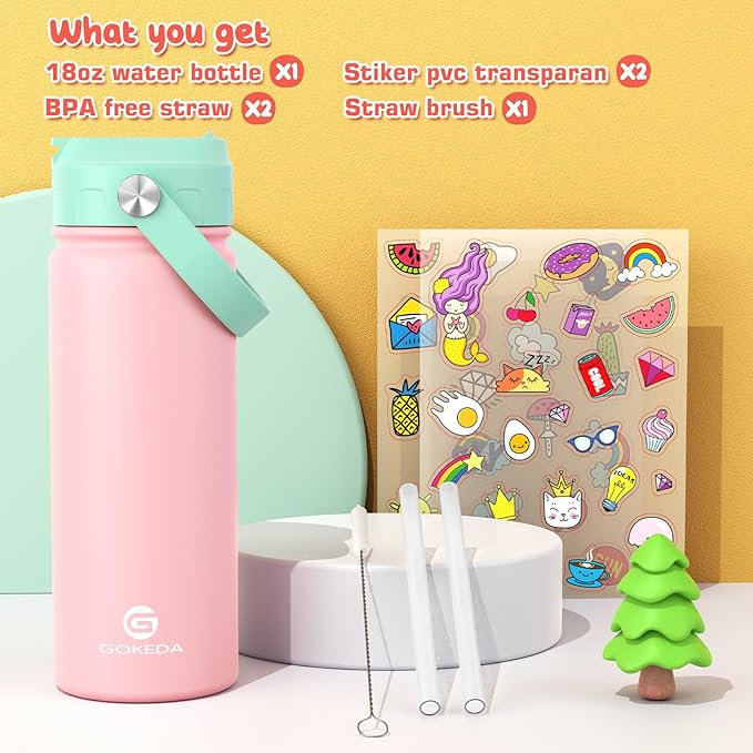 GoKEDA 18oz Kids Water Bottle, Insulated Water Bottles - Image 2