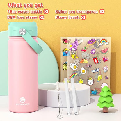 GoKEDA 18oz Kids Water Bottle, Insulated Water Bottles - Image 2