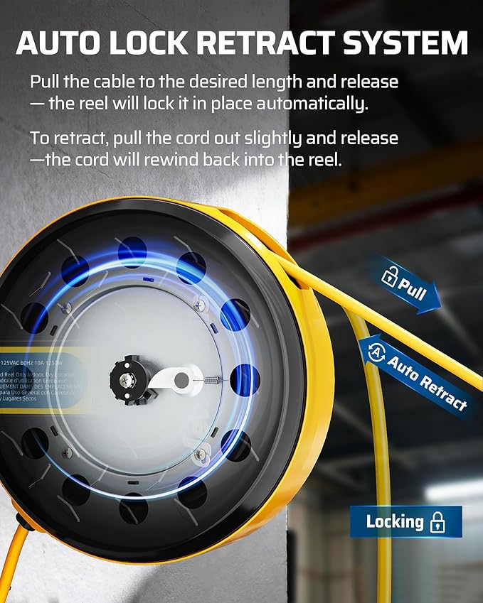 DEWENWILS 30FT Retractable Extension Cord Reel, Ceiling/Wall Mount 16/3 SJTW - Image 5