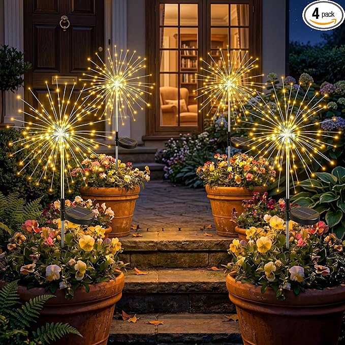 Solar Firework Lights Outdoor 4 Pack, 120LED Solar Starburst Garden Lights by Fairdeer