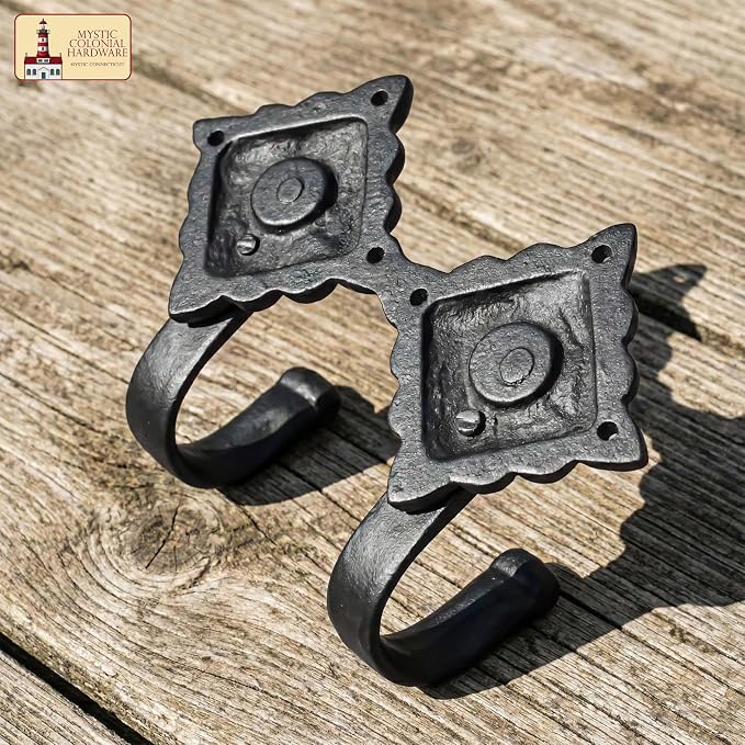 Mystic Colonial Rustic Cast Iron Wall Hooks, Heavy Duty Retro Utility Hooks - Image 6