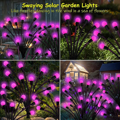 Kohlrabi Solar Garden Lights Outdoor, 6 Pack 48 LED Pink Firefly Lights - Image 4