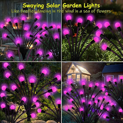 Kohlrabi Solar Garden Lights Outdoor, 4 Pack 32 LED Solar Pink Firefly Lights - Image 5