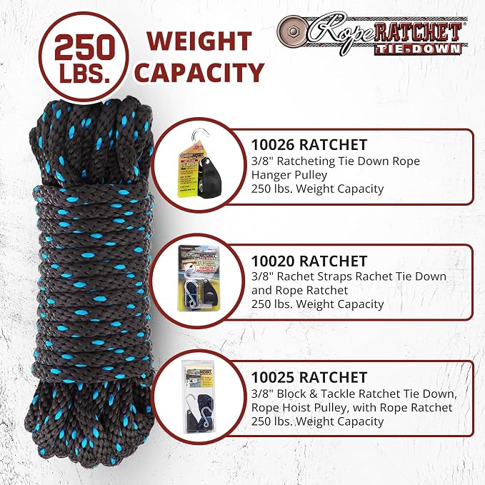 Rope Ratchet 3/8" Heavy Duty Polypropylene Rope – Braided Tie Down, Ratchet Cord - Image 4