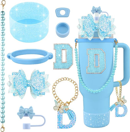 9PCS Blue for Stanley Cup Accessories Set Bling Initials Bow Charms for Stanley by Unknown