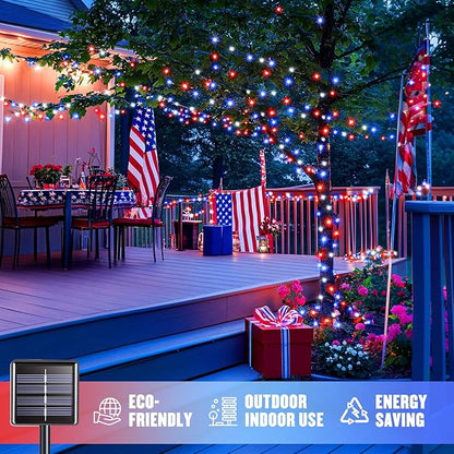 JMEXSUSS 2 Pack Red White and Blue Solar Lights 100LED 33ft Patriot Solar - Image 2