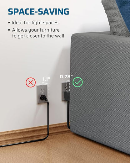 DEWENWILS 6FT Flat Plug Extension Cord 3 Prong Ultra Thin Power Strip, - Image 4