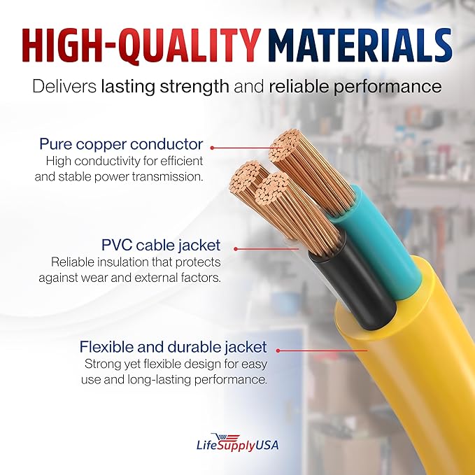 75ft Outdoor/Indoor Extension Cord 16/3 Gauge Heavy Duty 3 Prong SJTW, - Image 4