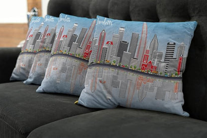Ambesonne North Carolina Throw Pillow Cushion Case Pack of 4, Charlotte Skyline - Image 7