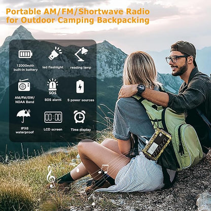 12000mAh/44400mWh Weather Radio, Hand Crank Emergency Radio Portable AM FM - Image 7