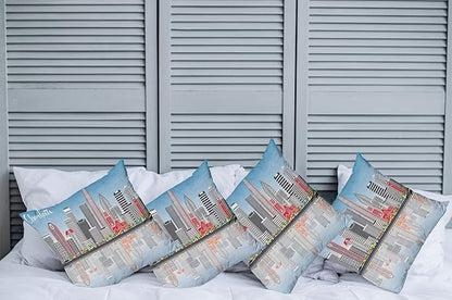 Ambesonne North Carolina Throw Pillow Cushion Case Pack of 4, Charlotte Skyline - Image 2