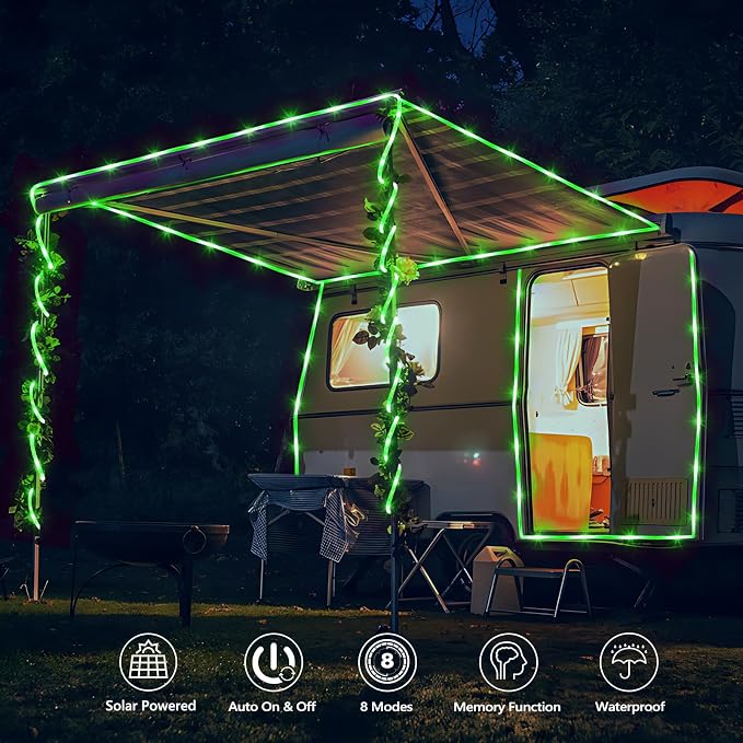 Solar Rope Lights, 66ft 200LED Solar String Lights, 8 Modes Waterproof Solar - Image 2