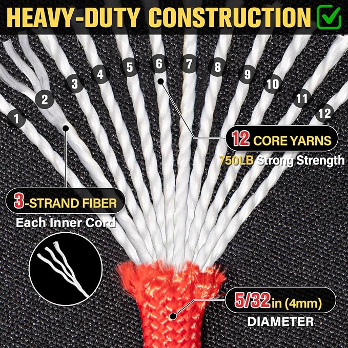 Paracord Rope 750 lb - 200ft 5/32" Parachute Cord 4MM 12-Strand para Cord - - Image 3