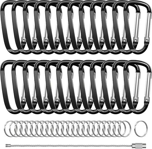 2.4" 24pcs Small Carabiner Clip Keychain, Aluminum D Ring Shape Clips by XIECHANEE