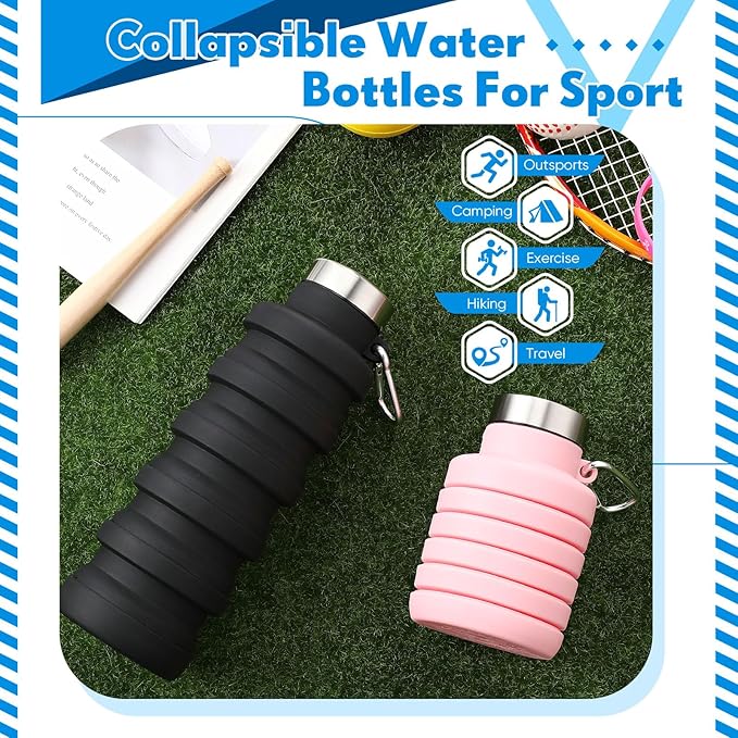 Baderke 2 Pcs Collapsible Water Bottles 17oz Silicone Travel Foldable Portable - Image 4