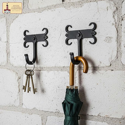 Mystic Colonial Rustic Cast Iron Wall Hooks, Heavy Duty Retro Utility Hooks - Image 4