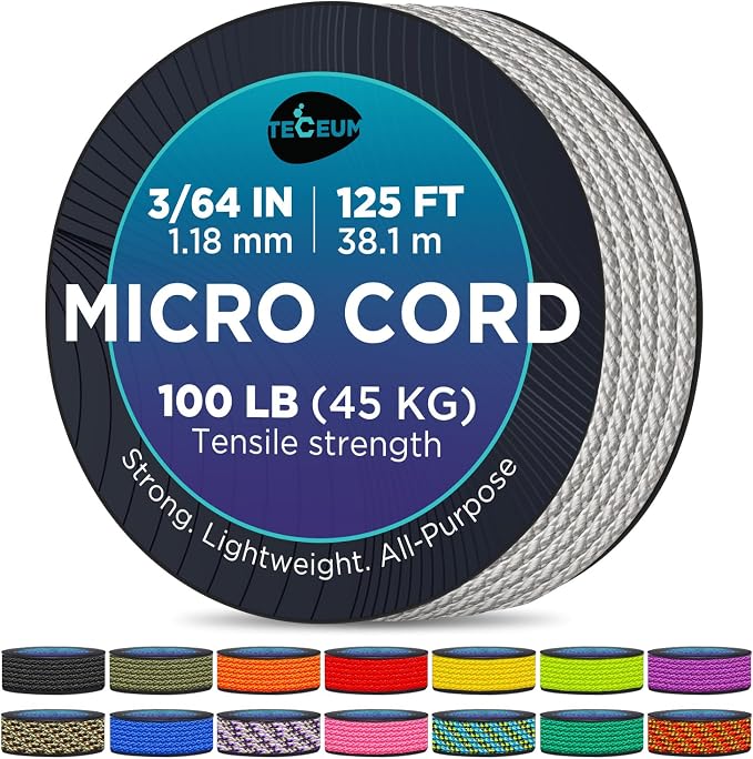 TECEUM Micro Paracord – 1.18 mm X 125 ft – Micro Utility Cord – Thin Braided by TECEUM