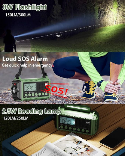 Emergency Weather Radio, Hand Crank 12000mAh Battery Powered Auto Alert NOAA - Image 6