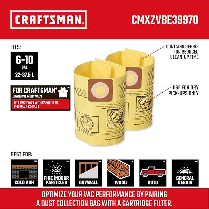 CRAFTSMAN CMXZVBE39970 Genuine Fine Dust Wet Dry Vac Dust Collection Bags - Image 2