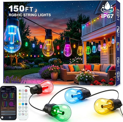 Beizelte Outdoor String Lights, 150FT RGB+IC Outside Light Dimmable by Beizelte