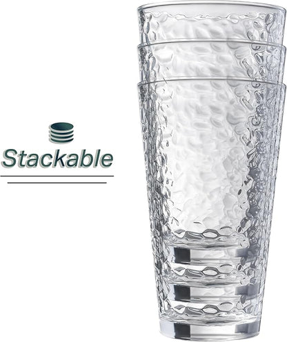 Set of 10 Hammered Glass Cups, 16oz. Dishwasher Safe Cocktail Drinking Glasses - Image 4