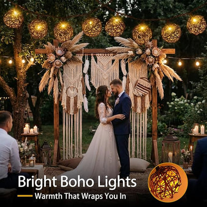 Vigdur Rattan Ball String Lights, Boho Lantern String Lights - Image 6
