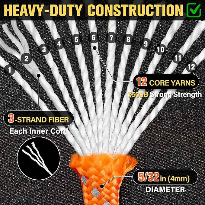 Reflective Paracord Rope 750 lb - 500ft 5/32" Parachute Cord 4MM 12-Strand para - Image 3