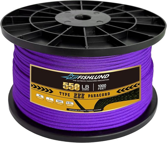 Paracord 550 lb, 7 Strand Paracord Rope 1000ft 4mm, Nylon Parachute Cord by FISHLUND