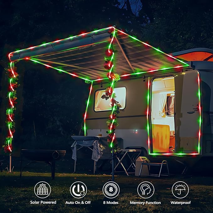 Solar Rope Lights, 66ft 200LED Solar String Lights, 8 Modes Waterproof Solar - Image 2