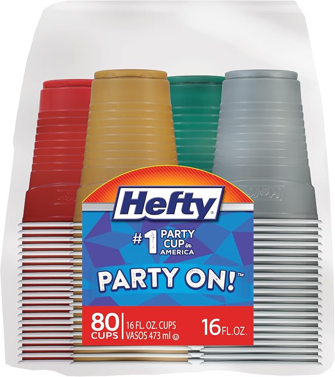 Hefty Party On Disposable Plastic Party Cups, 16 Oz Cups in Assorted Colors by Hefty