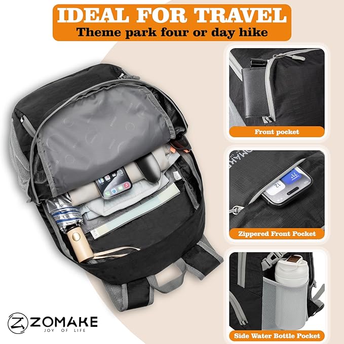 ZOMAKE Lightweight Packable Backpack 30L, Foldable Hiking Backpacks Water - Image 4