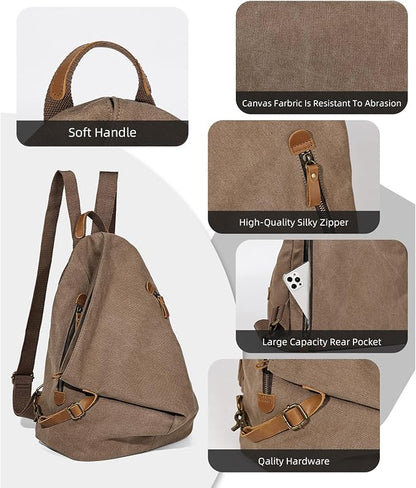 KL928 Canvas Vintage Backpack – Large Casual Daypack Outdoor Travel Rucksack - Image 3