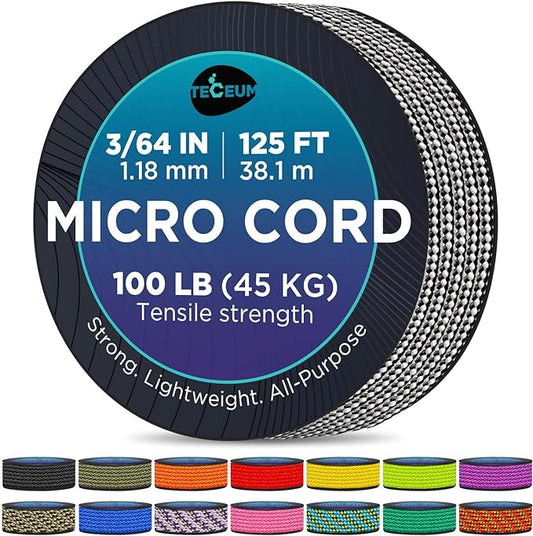 TECEUM Micro Paracord – 1.18 mm X 125 ft – Micro Utility Cord – Thin Braided by TECEUM