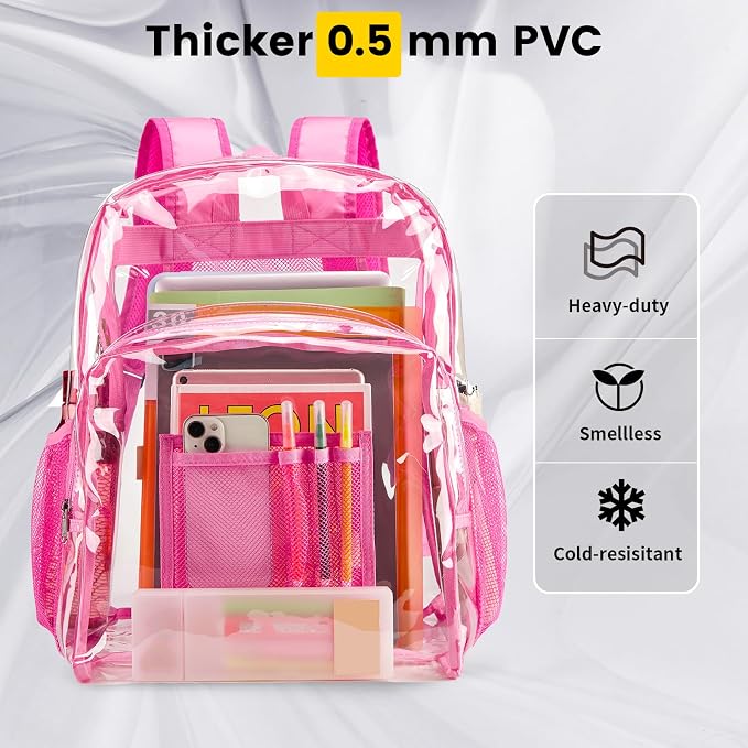 Vorspack Clear Backpack Heavy Duty PVC Transparent Backpack Extra Large Clear - Image 5