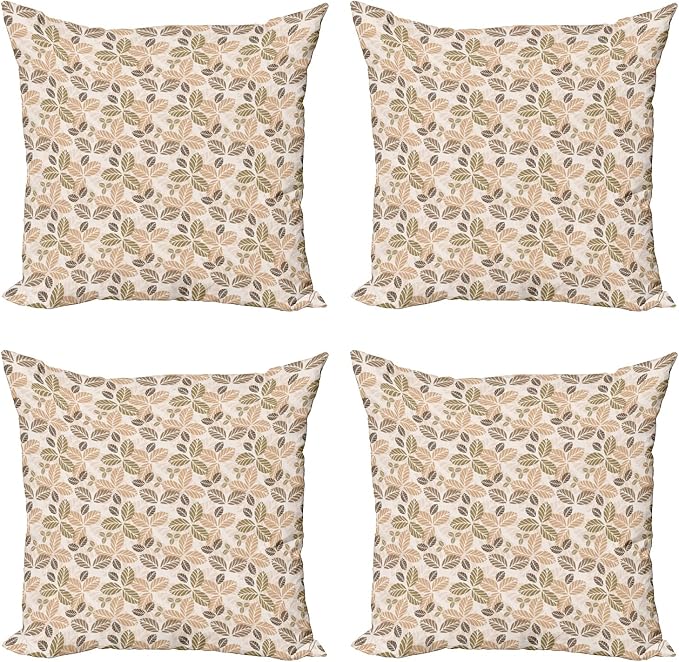 Ambesonne Leaf Decorative Throw Pillow Case Pack of 4, Floral Abstract Pattern by Ambesonne